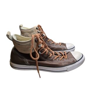 Converse Leather Brown Mid Top Unisex Sneakers Women's 12.5 Men's 10.5